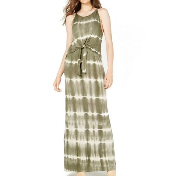 Ultra Flirt Olive Green and Cream Maxi Dress - Picture 1 of 14